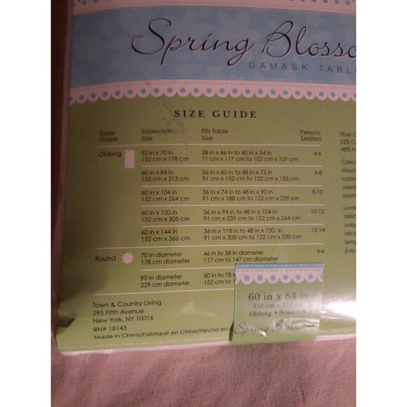 White Tablecloth Spring Blossoms Damask  60”x84” Oblong seats 6-8 sealed pkg new - Picture 4 of 6
